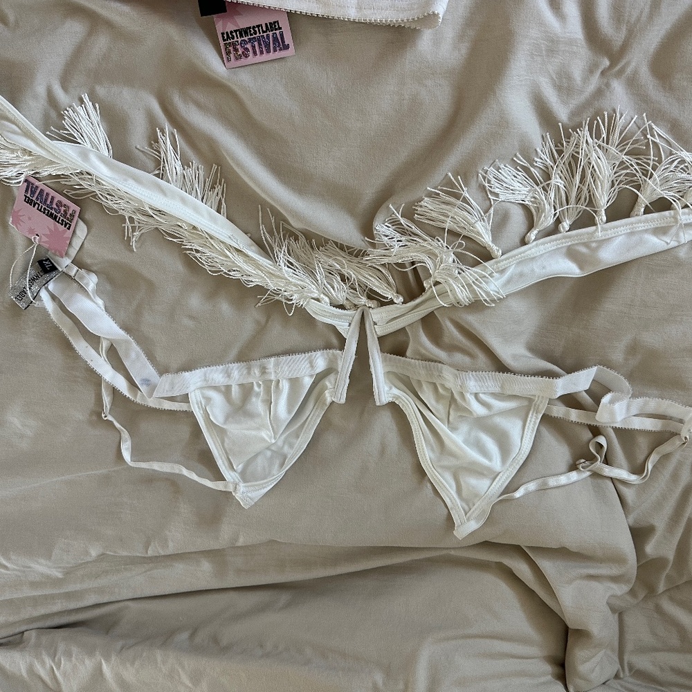 EastNWest Label Fringe White Bra